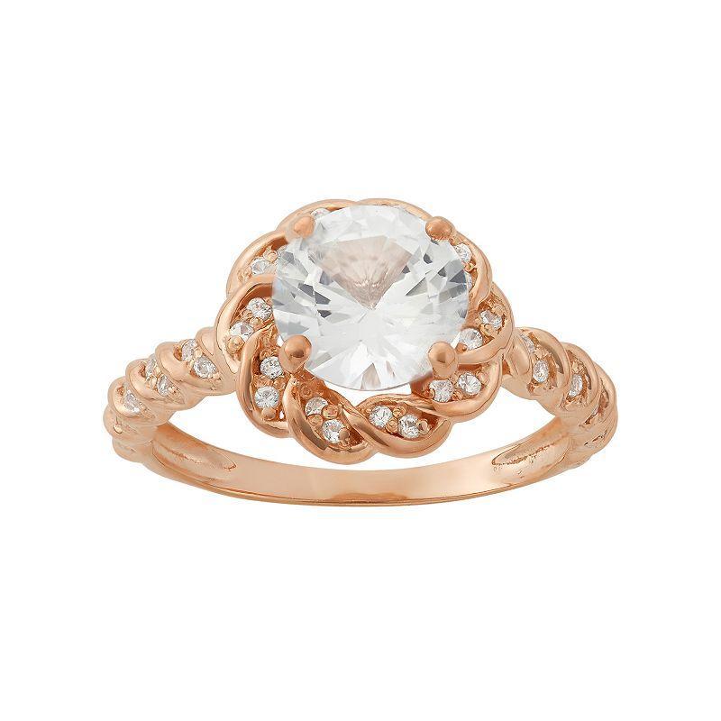 Lab-Created White Sapphire 14k Rose Gold Over Silver Halo Ring, Womens Product Image