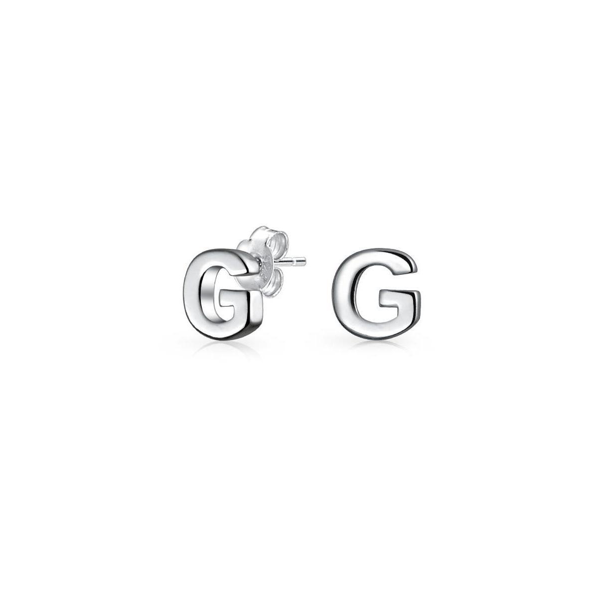 Bling Jewelry Abc Minimalist Geometric Capital Block Alphabet Letter Initial Stud Earrings For Women .925 Sterling Silver Product Image