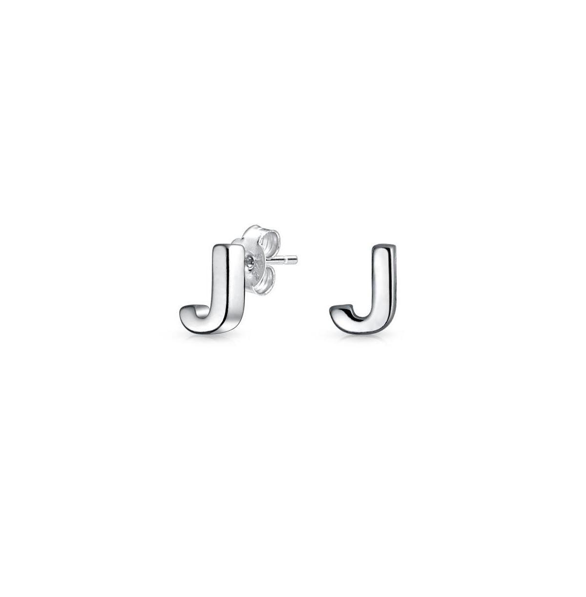 Bling Jewelry Abc Minimalist Geometric Capital Block Alphabet Letter Initial Stud Earrings For Women .925 Sterling Silver Product Image