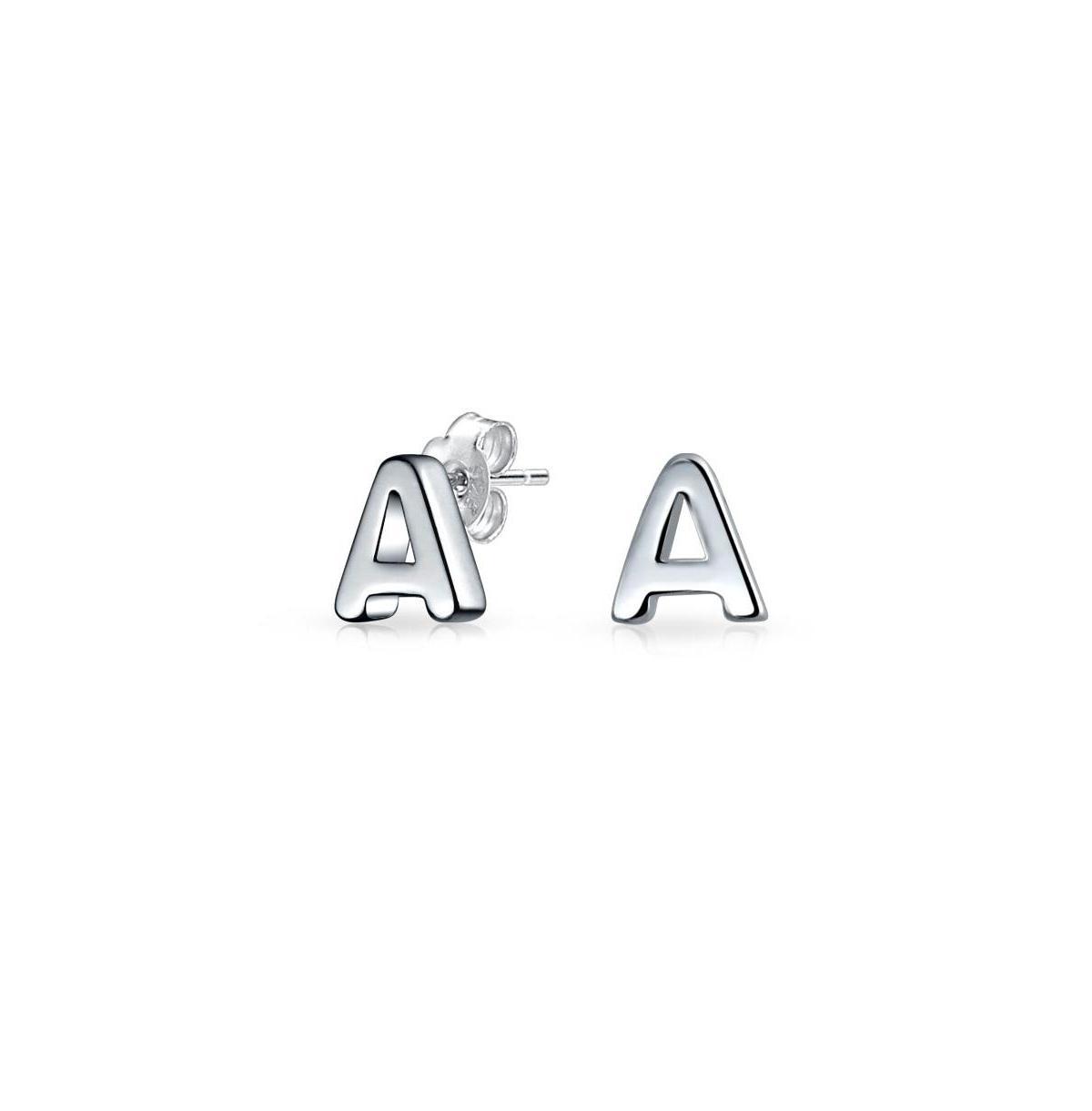 Bling Jewelry Abc Minimalist Geometric Capital Block Alphabet Letter Initial Stud Earrings For Women .925 Sterling Silver Product Image