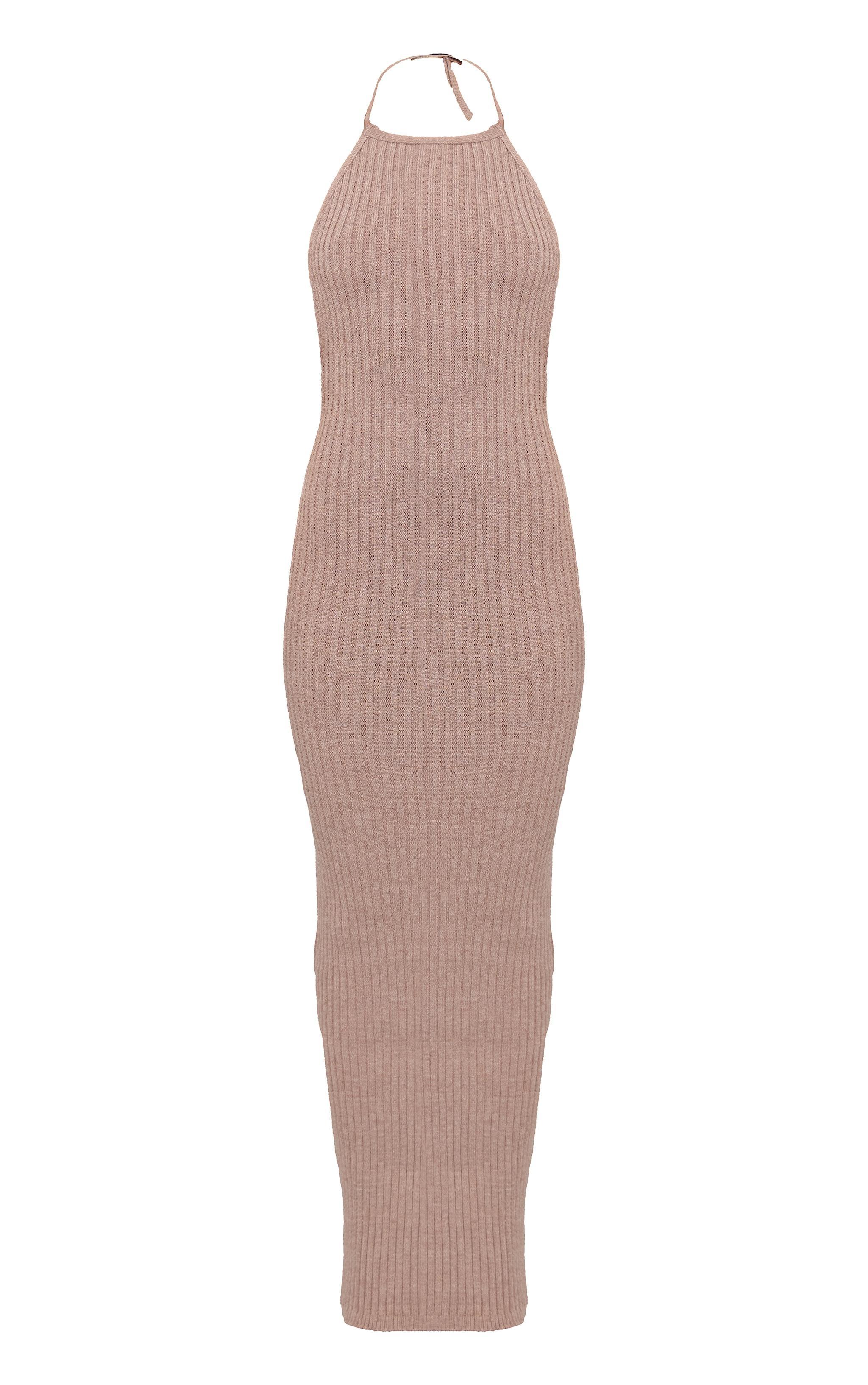 Petite Deep Taupe Knitted Open Back Maxi Dress Product Image