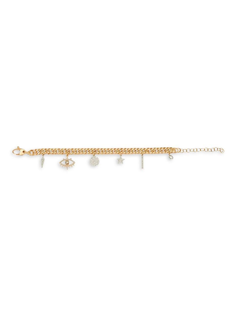 Womens 14K Gold & Diamond Charm Bracelet Product Image