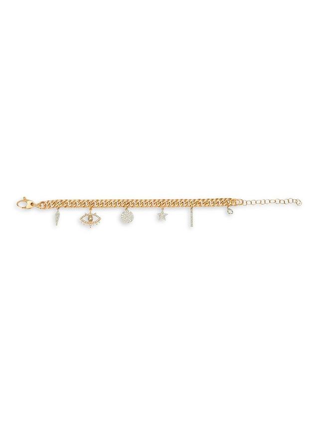 Mens 14K Gold & Diamond Charm Bracelet Product Image