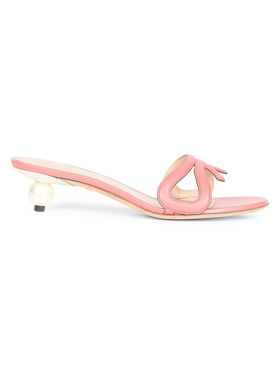 Leather Bow Pearly Slide Sandals Product Image