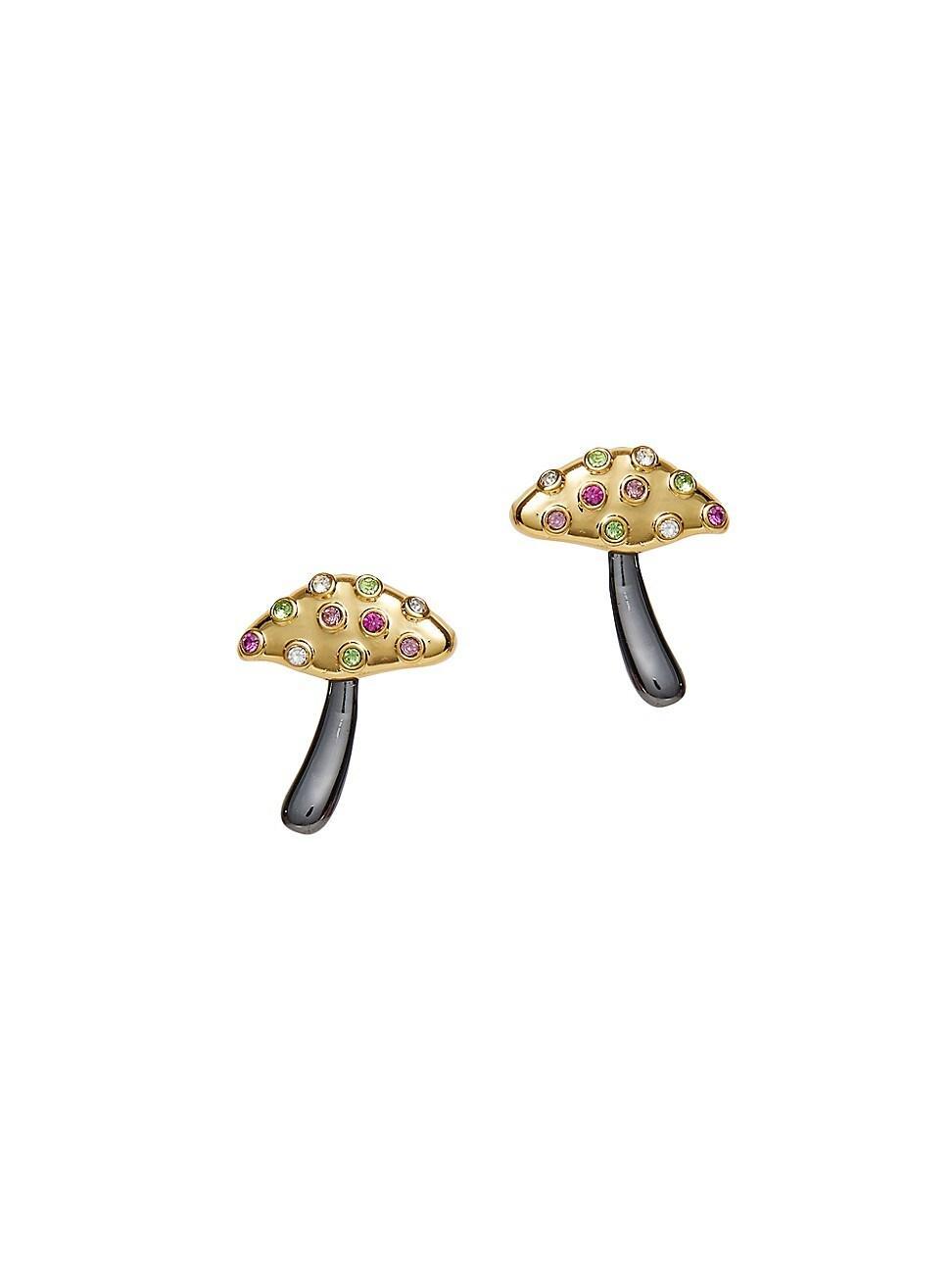 Womens Mushroom Button 14K-Gold-Plated, Hematite-Plated & Crystal Earrings Product Image