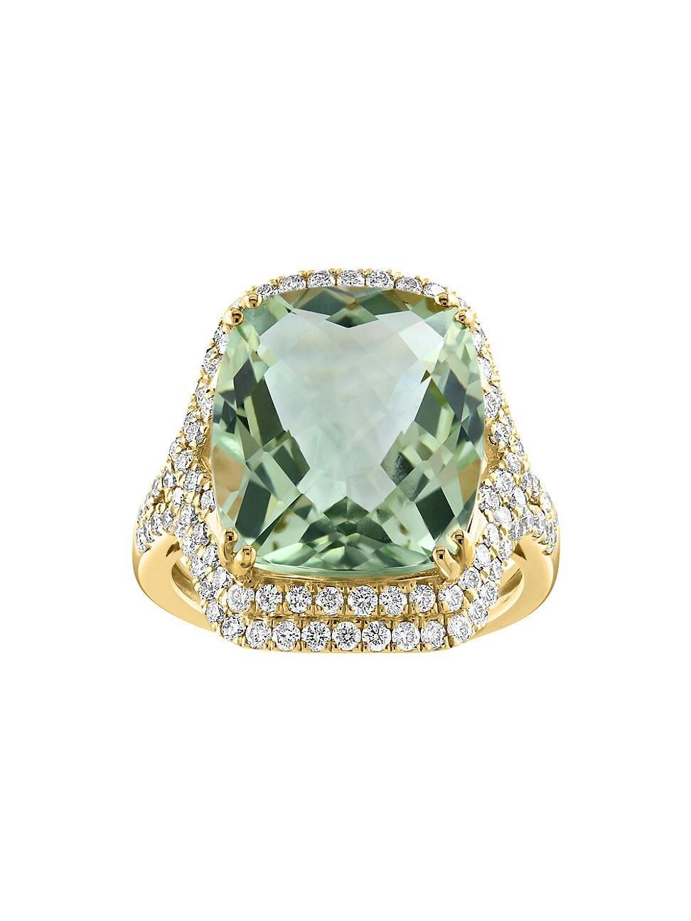 Womens 14K Yellow Gold, Green Amethyst & 1 TCW Diamond Halo Ring Product Image