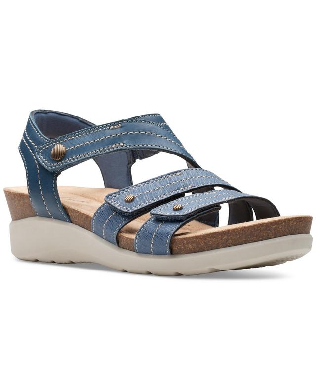 Clarks Womens Calenne Clara Strappy Wedge Sandals - Blue Product Image