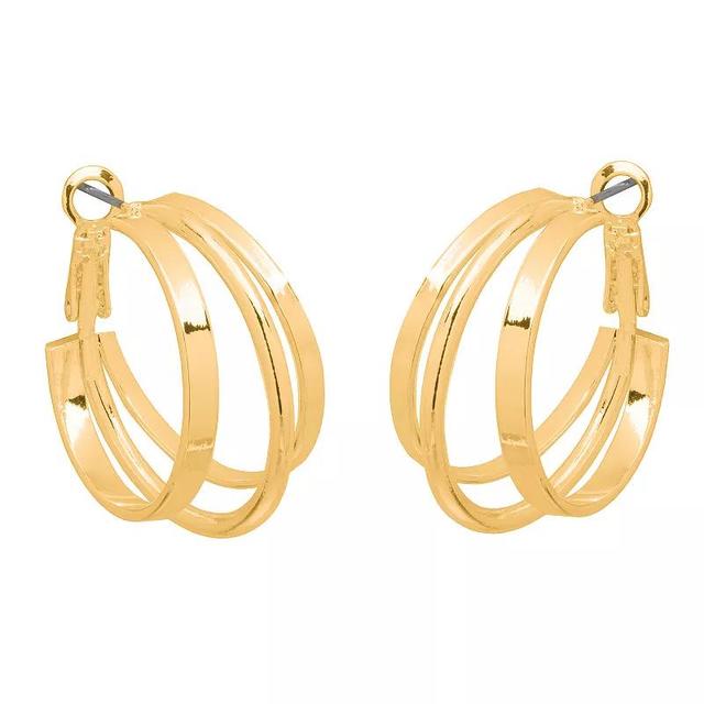 Emberly Gold Tone 3 Row Hoop Earrings, Womens, None Product Image