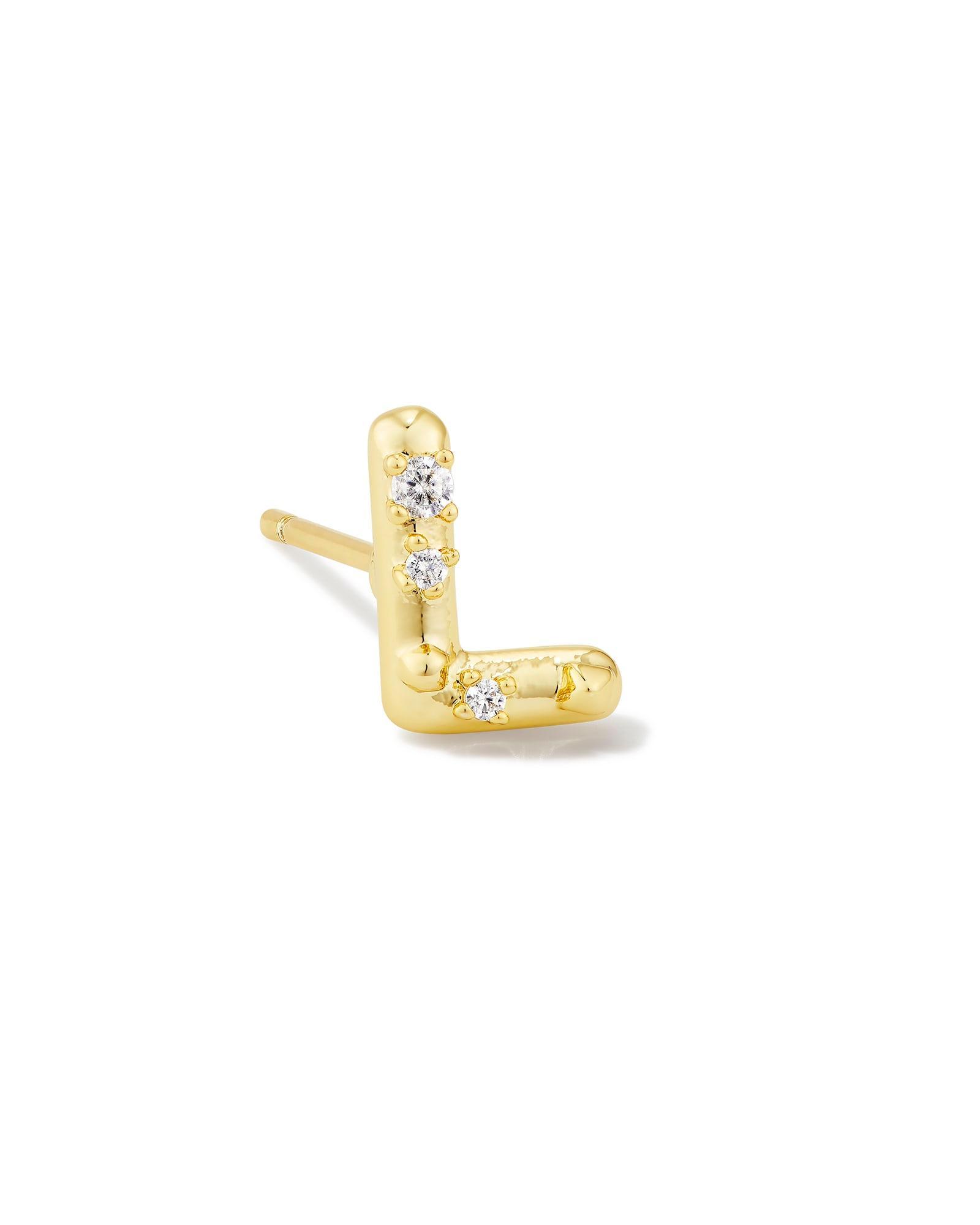 Crystal Letter Q Gold Single Stud Earring in White Crystal Product Image