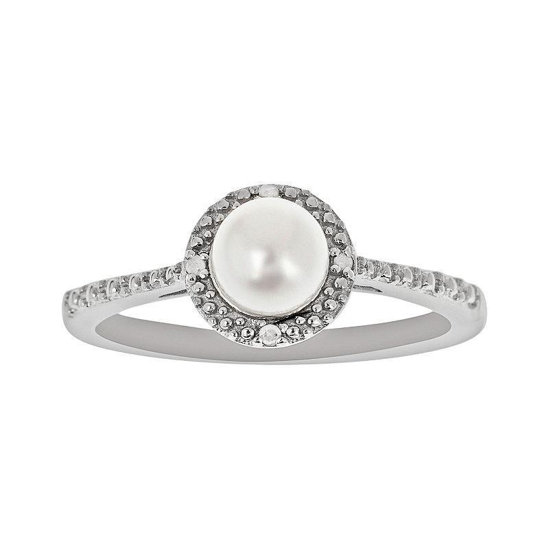 Celebration Gems Sterling Silver Freshwater Cultured Pearl and Diamond Accent Frame Ring, Womens Product Image