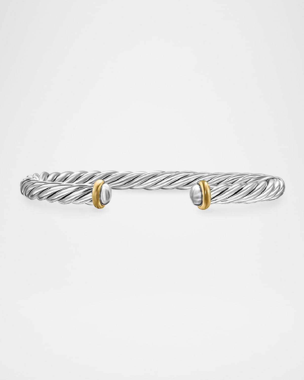 Men's Cable Flex Cuff Bracelet with Gemstone and 14K Gold in Silver Product Image