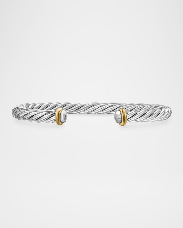 Men's Cable Flex Cuff Bracelet with Gemstone and 14K Gold in Silver Product Image