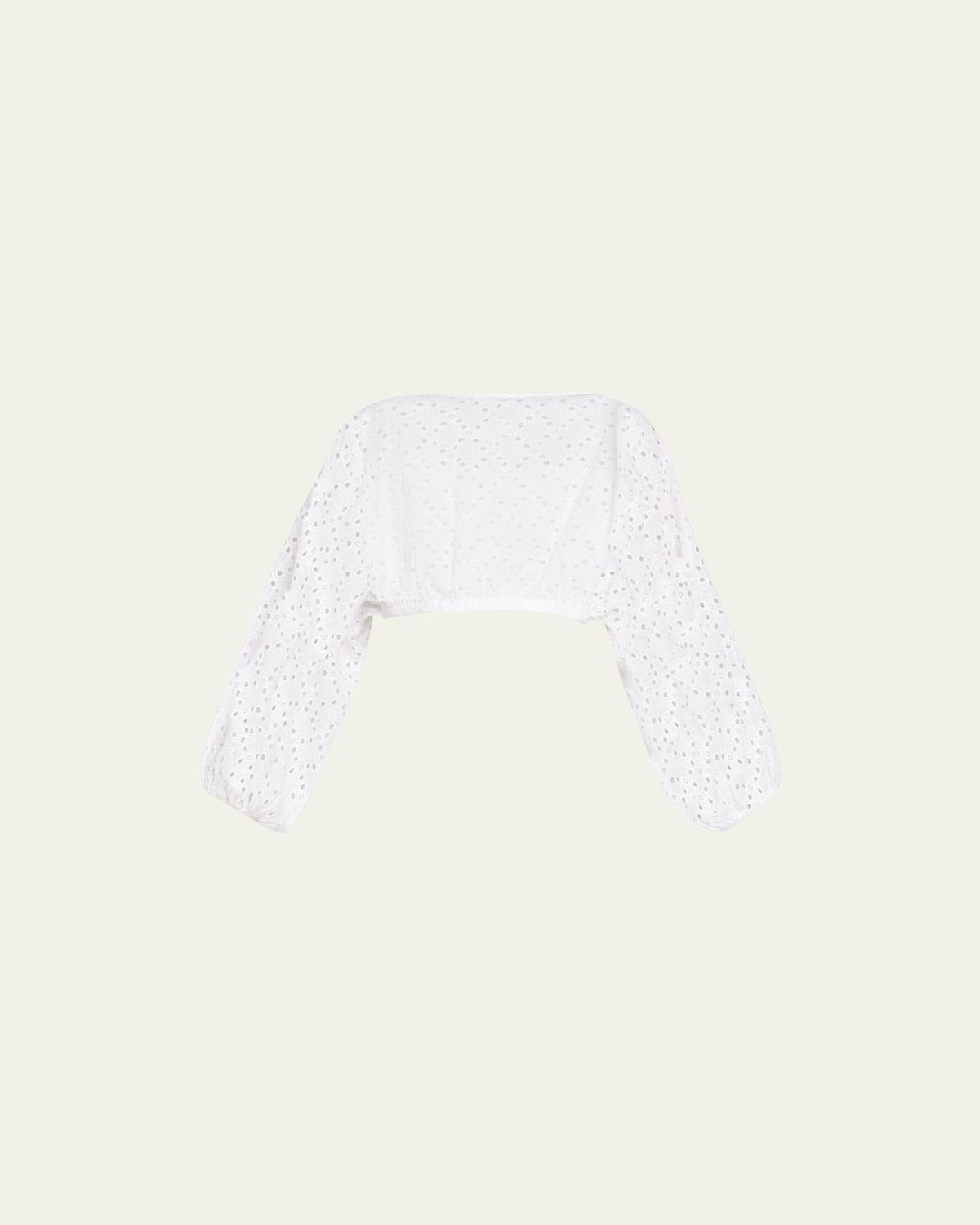 Sophia Eyelet Cotton Balloon-Sleeve Crop Top Product Image