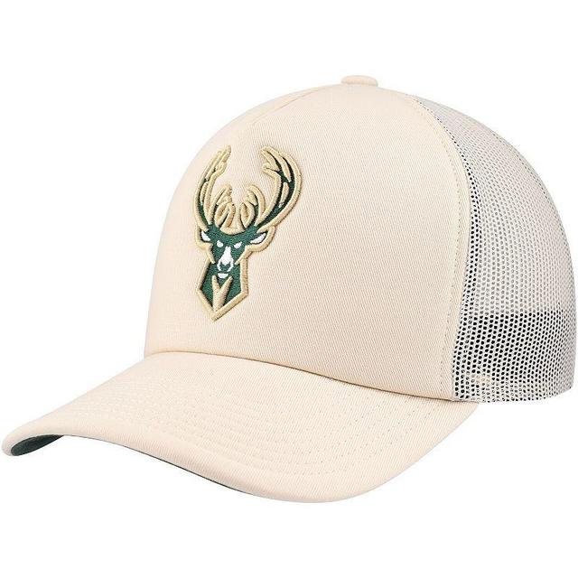 Mens Mitchell & Ness Cream Milwaukee Bucks Trucker Adjustable Hat Product Image