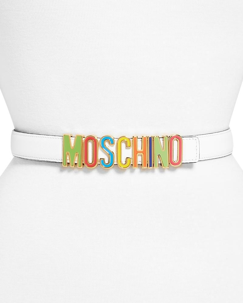 Moschino Womens Rainbow Logo Buckle Leather Belt Product Image