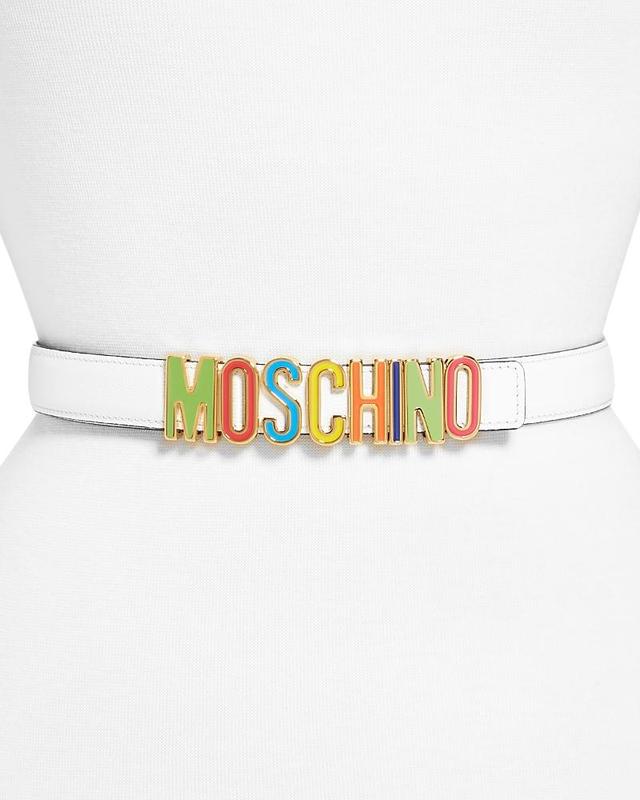 Moschino Womens Rainbow Logo Buckle Leather Belt Product Image