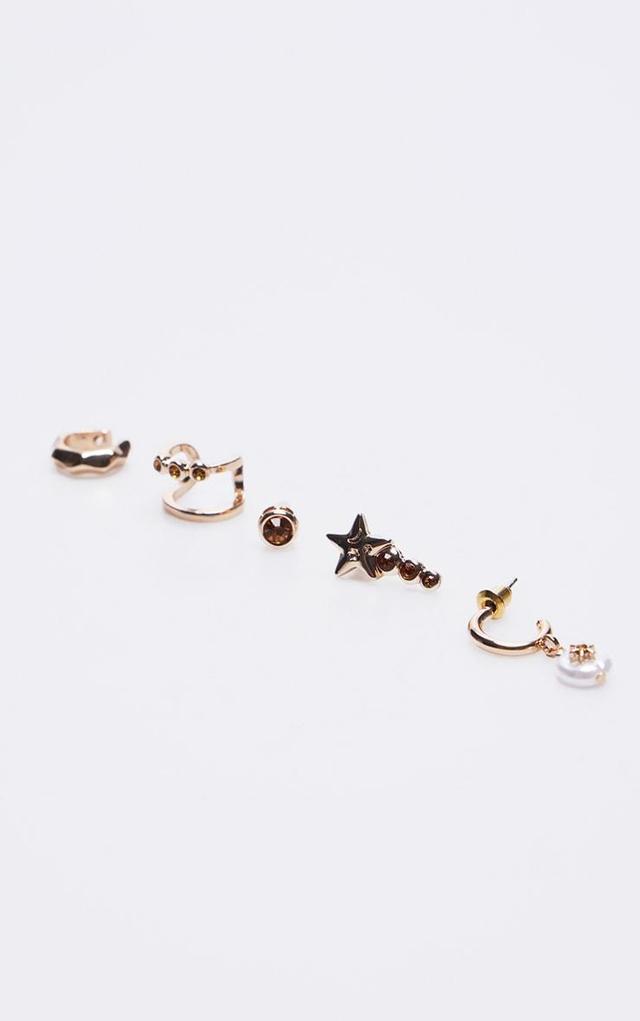 Gold Jewel Star And Pearl Multipack Earrings Product Image