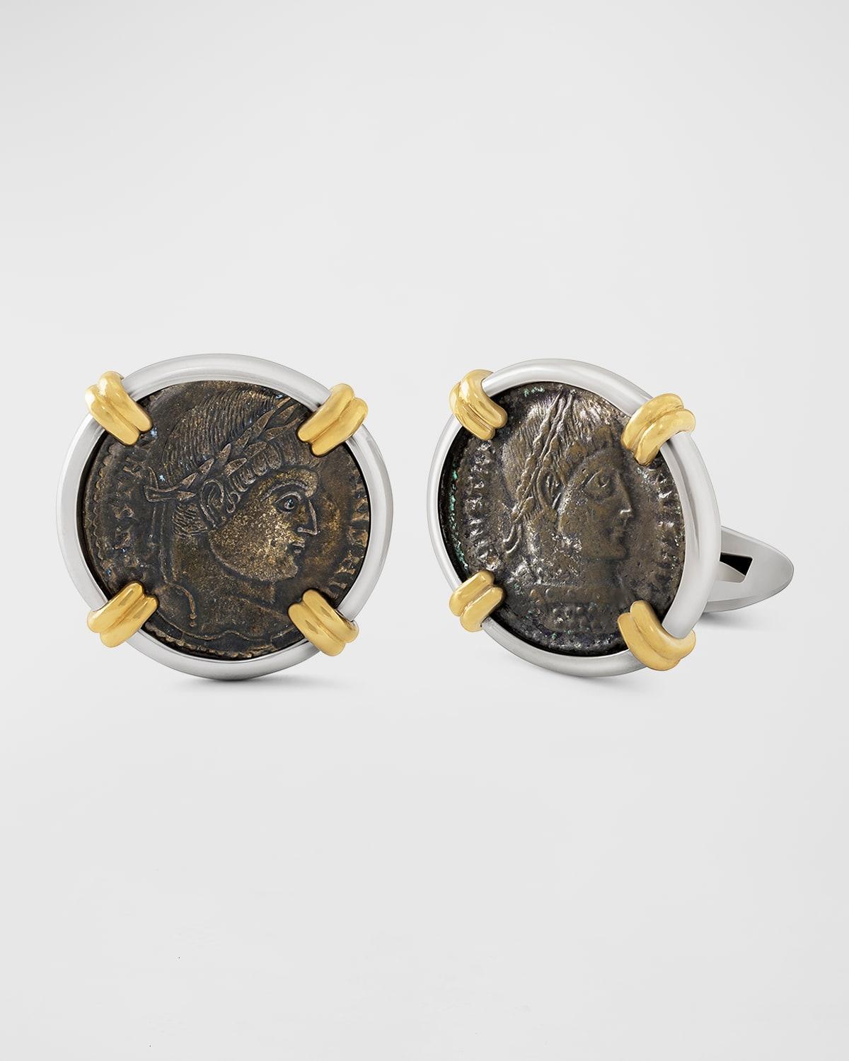 Mens 18K Two-Tone Constantine I Coin Cufflinks Product Image