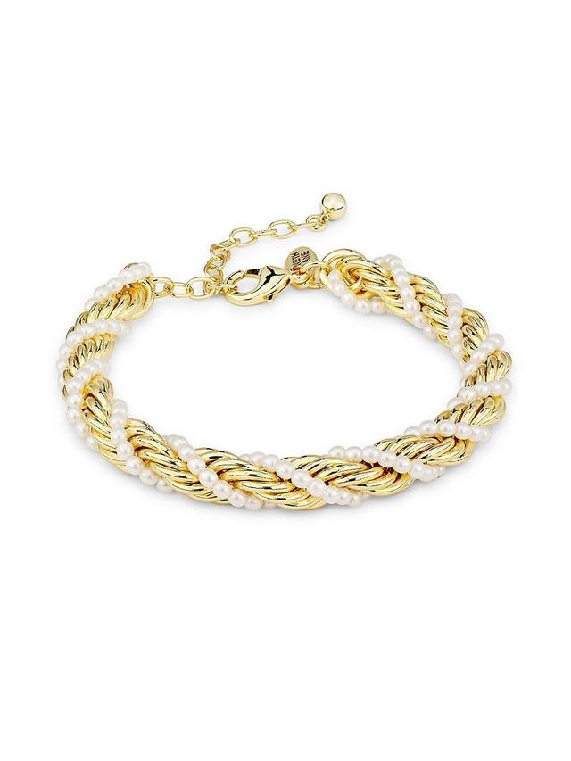 Womens 12K-Gold-Plated & Imitation Pearl Twisted Chain Bracelet Product Image