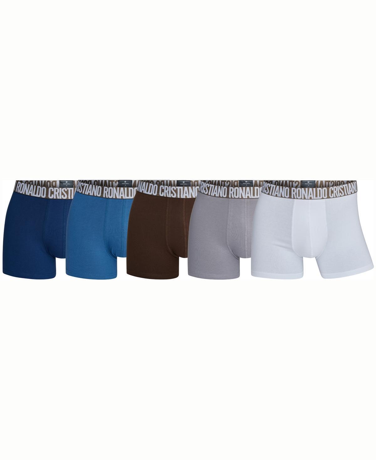 CR7 Mens Cotton Blend Trunks in Travel Bag, Pack of 5 - Blue, Brown, Gray Product Image