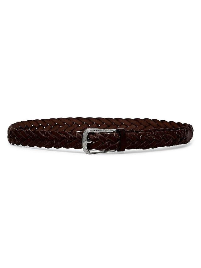 Mens Scratched Braided Calfskin Belt with Detailed Buckle Product Image