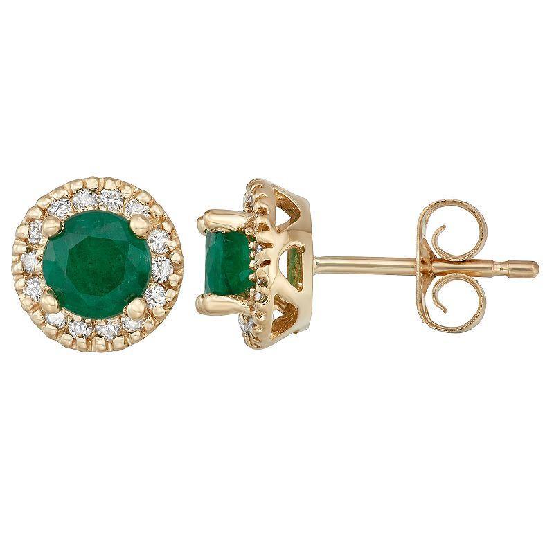 The Regal Collection 14k Gold Emerald & 1/8 Carat T.W. IGL Certified Diamond Tiered Halo Stud Earrings, Womens, Green Product Image