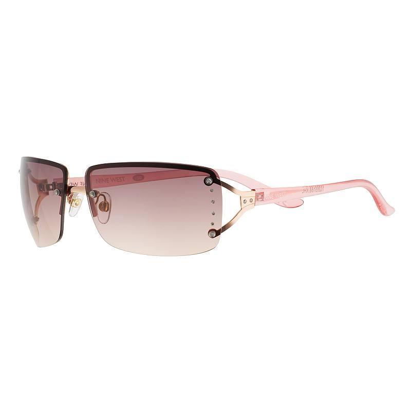 Womens Nine West 65mm Rimless Crystal Accent Square Gradient Sunglasses, Pink Product Image