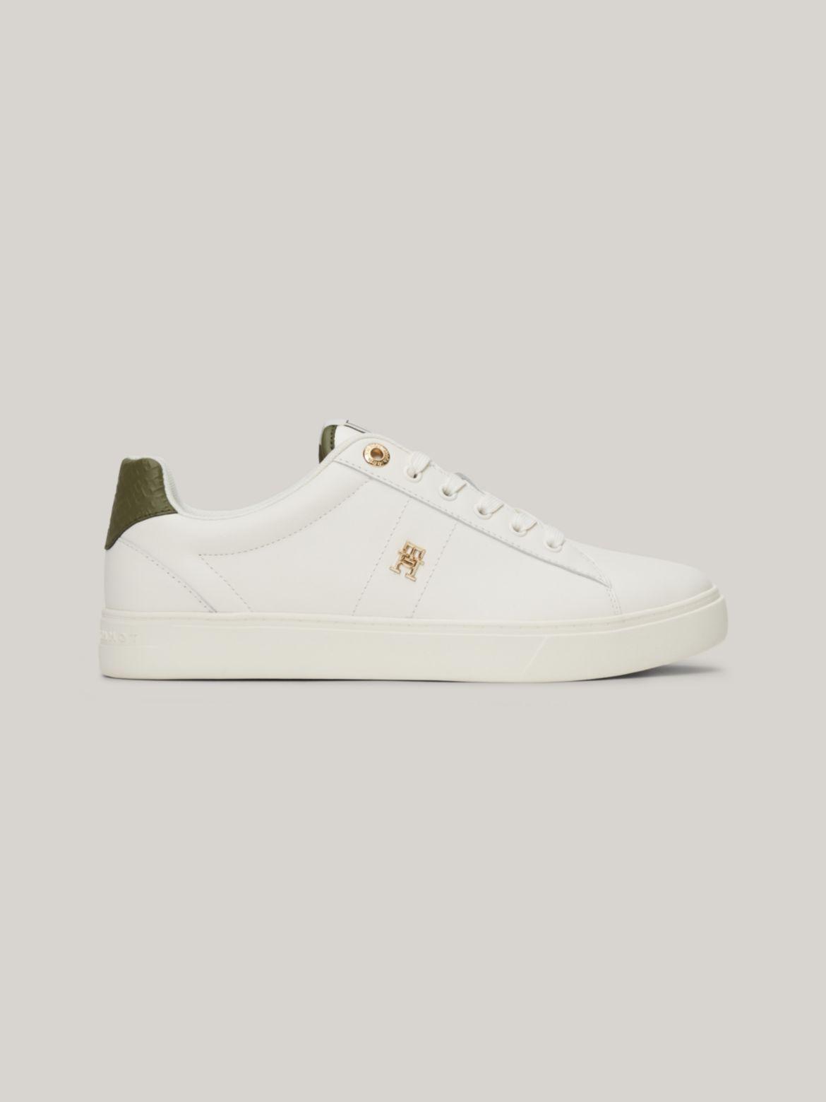 Tommy Hilfiger Women's Monogram Plaque Leather Sneaker - White - US 6.5 / EU 37 Product Image