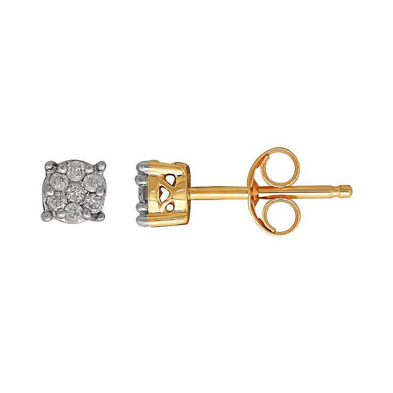 10k Gold 1/10 Carat T.W. Diamond Cluster Stud Earrings, Womens, Yellow Product Image