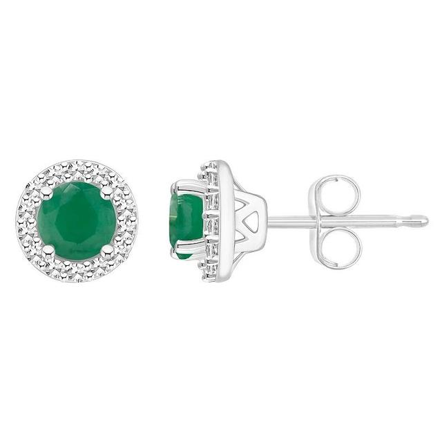 Emerald (1/2 ct. t.w.) & Diamond (1/6 ct. t.w.) Halo Stud Earrings in Sterling Silver (Also in Ruby & Sapphire) Product Image