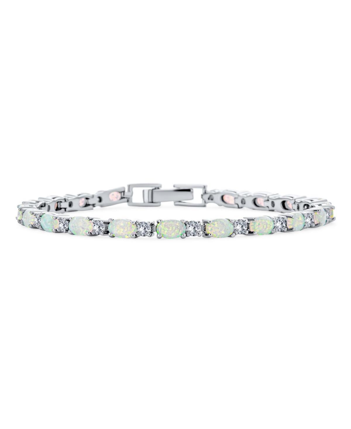 Bling Jewelry Classic Gemstone Alternating Cz Cubic Zirconia & White Created Opal Tennis Bracelet For Women Girlfriend Sterling Silver October Birthst Product Image