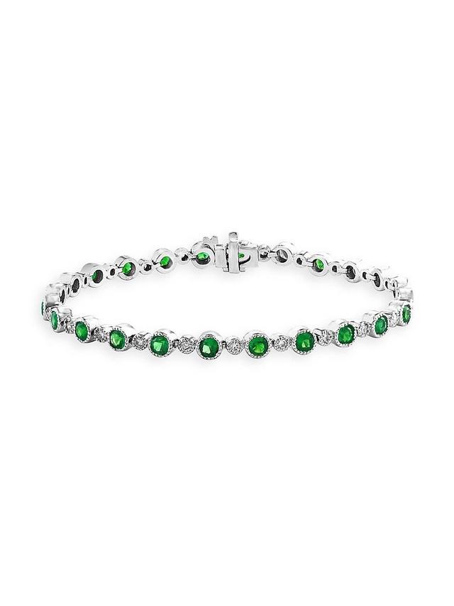 Womens 18K White Gold, Emerald & 0.72 TCW Diamond Tennis Bracelet Product Image