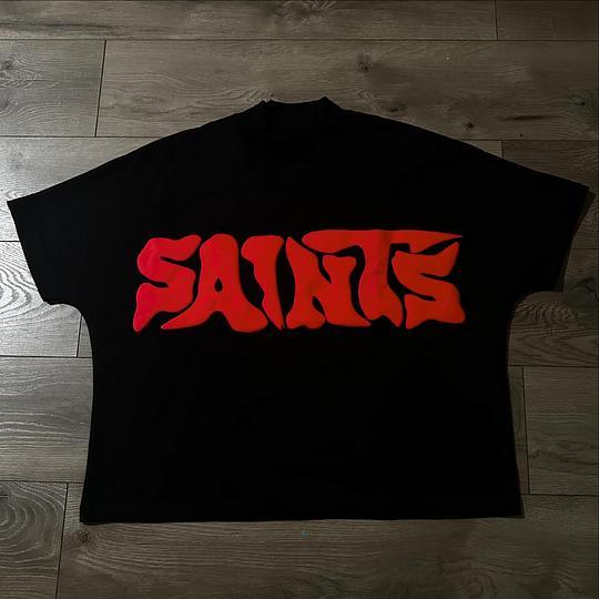 Vintage Saints Print Cotton Short Sleeve T-Shirt Product Image