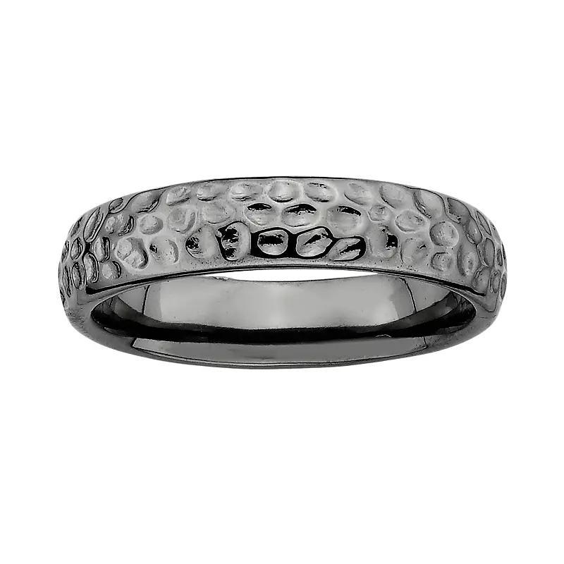 Stacks & Stones Ruthenium-Plated Sterling Silver Hammered Stack Ring, Womens Black Product Image