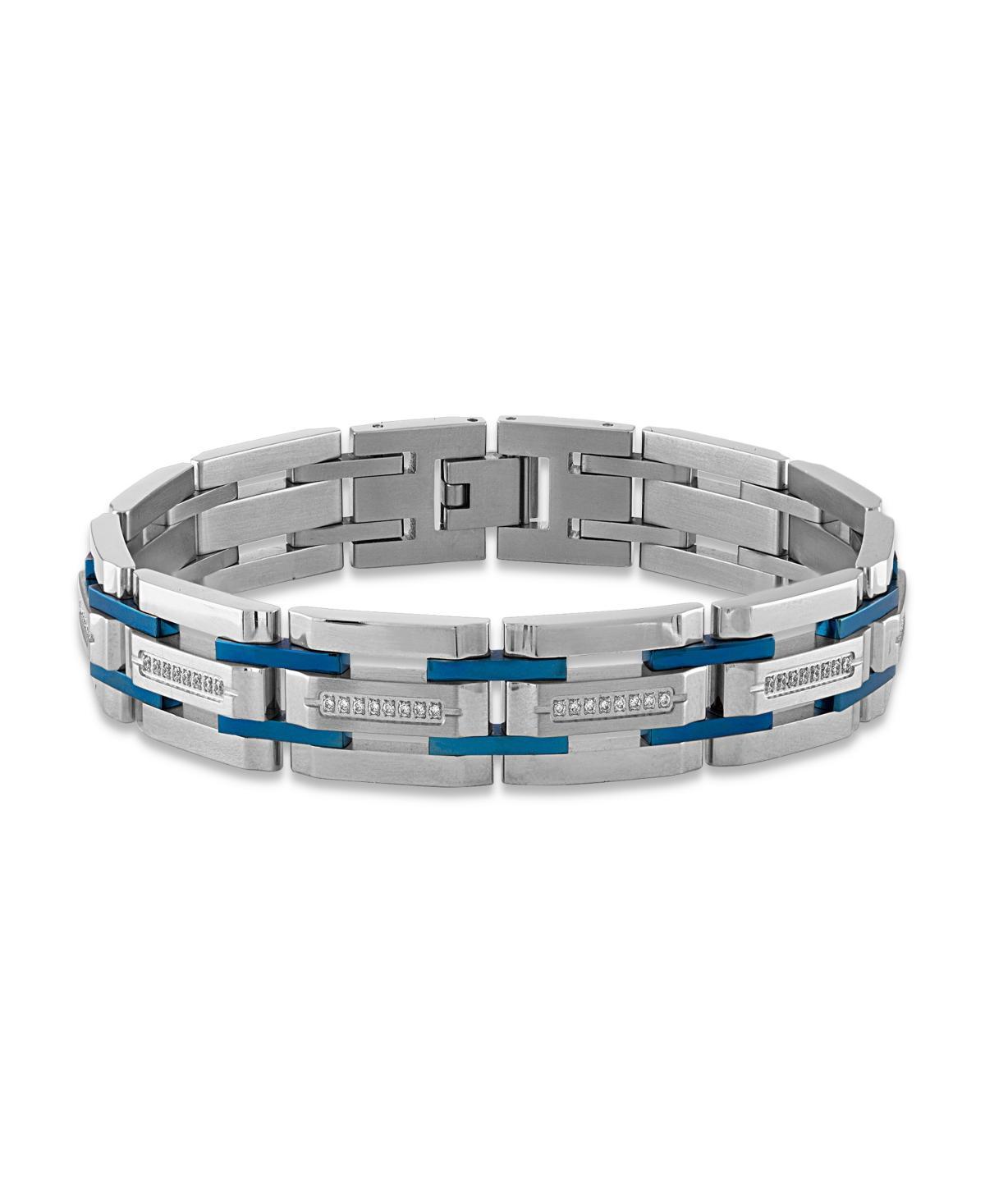 Mens 1/3 Carat Diamond 8 1/2 Bracelet and Navy Blue Ion Plated - Stainless Steel Product Image