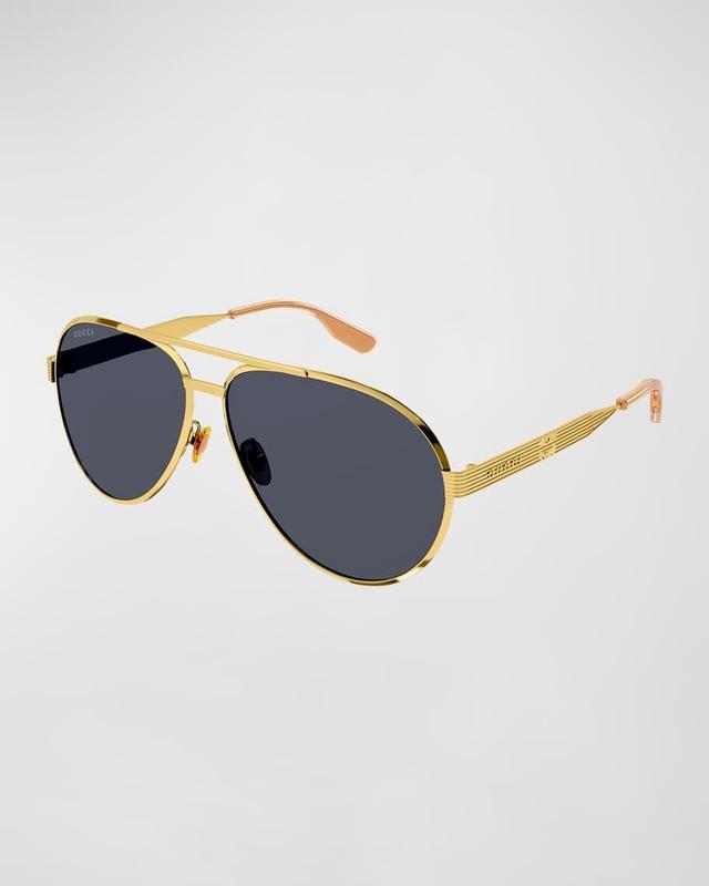 Men's Double-Bridge Metal Aviator Sunglasses Product Image