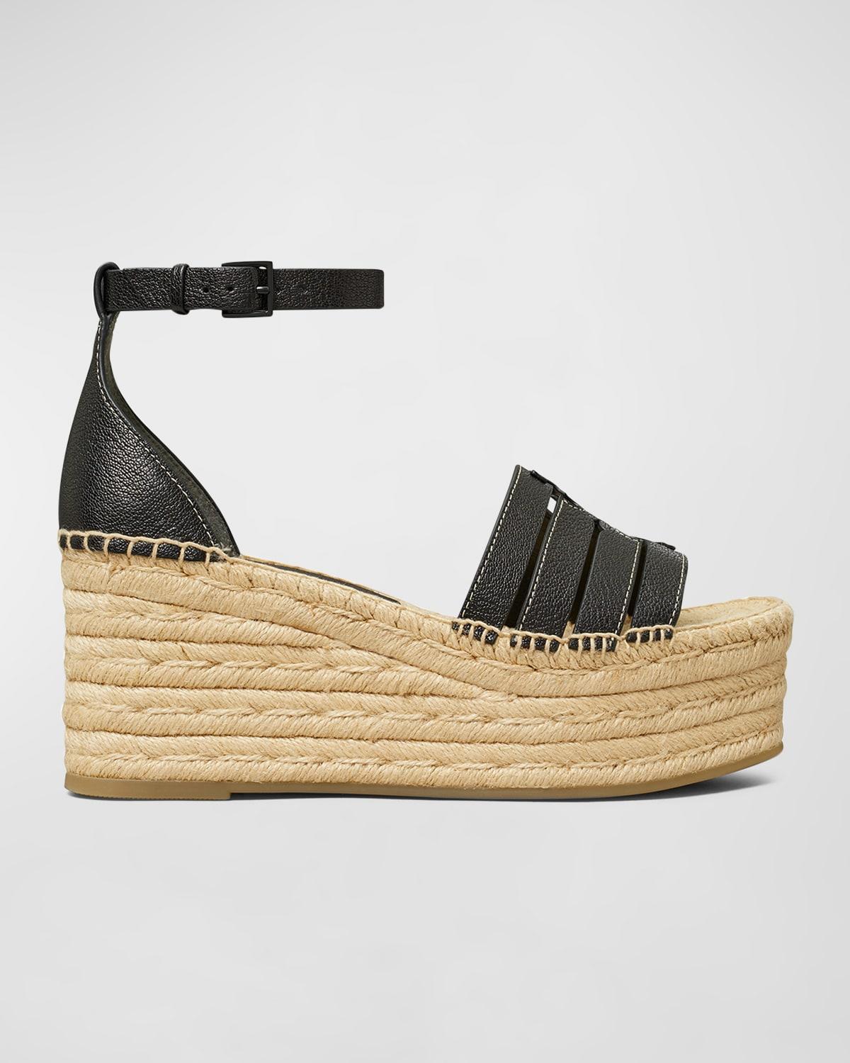 Ines Caged Leather Double T Espadrilles Product Image