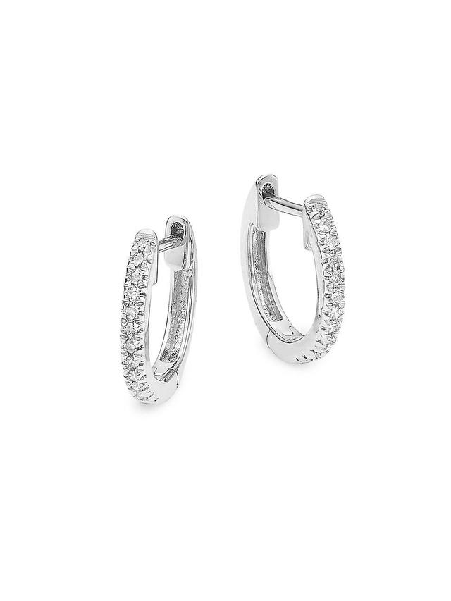 Womens 14K White Gold & 0.07 TCW Diamond Huggie Hoop Earrings Product Image