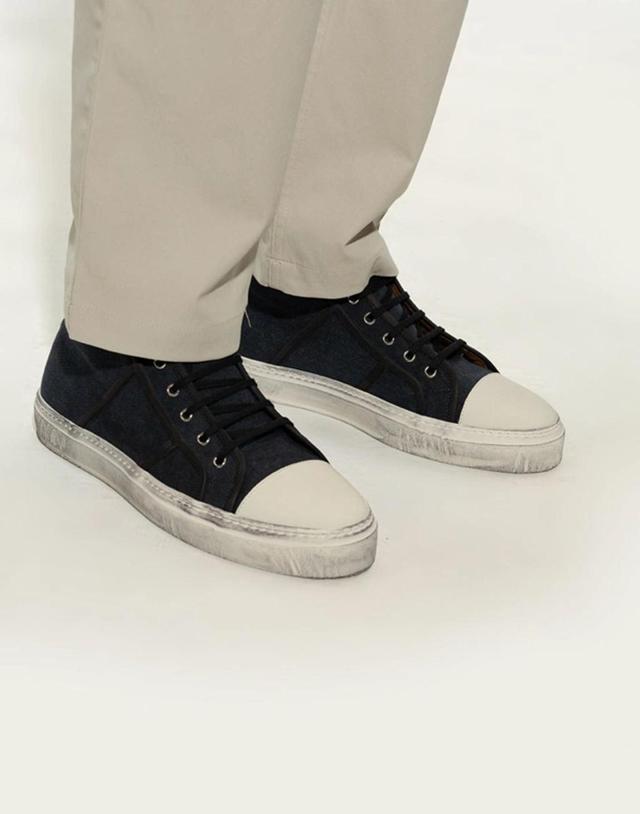 Fabric Vintage Mid-top Sneakers In Blue Product Image