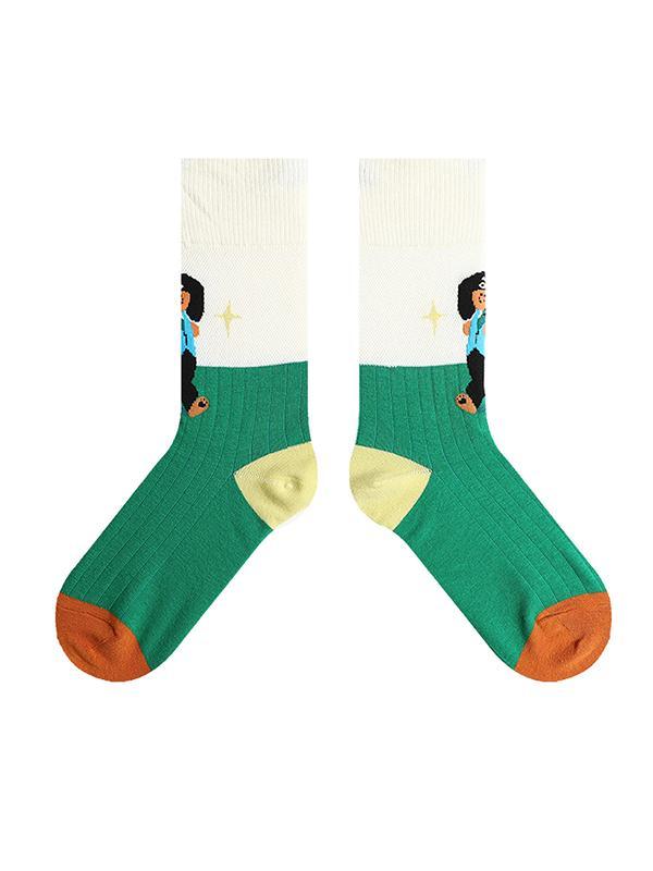 White Green Breathable Cartoon Dog Contrast Color Multi-Colored Socks Accessories Product Image