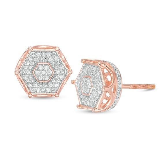 Men's 1/6 CT. T.w. Composite Diamond Hexagon Frame Stud Earrings in Sterling Silver with 14K Rose Gold Plate Product Image