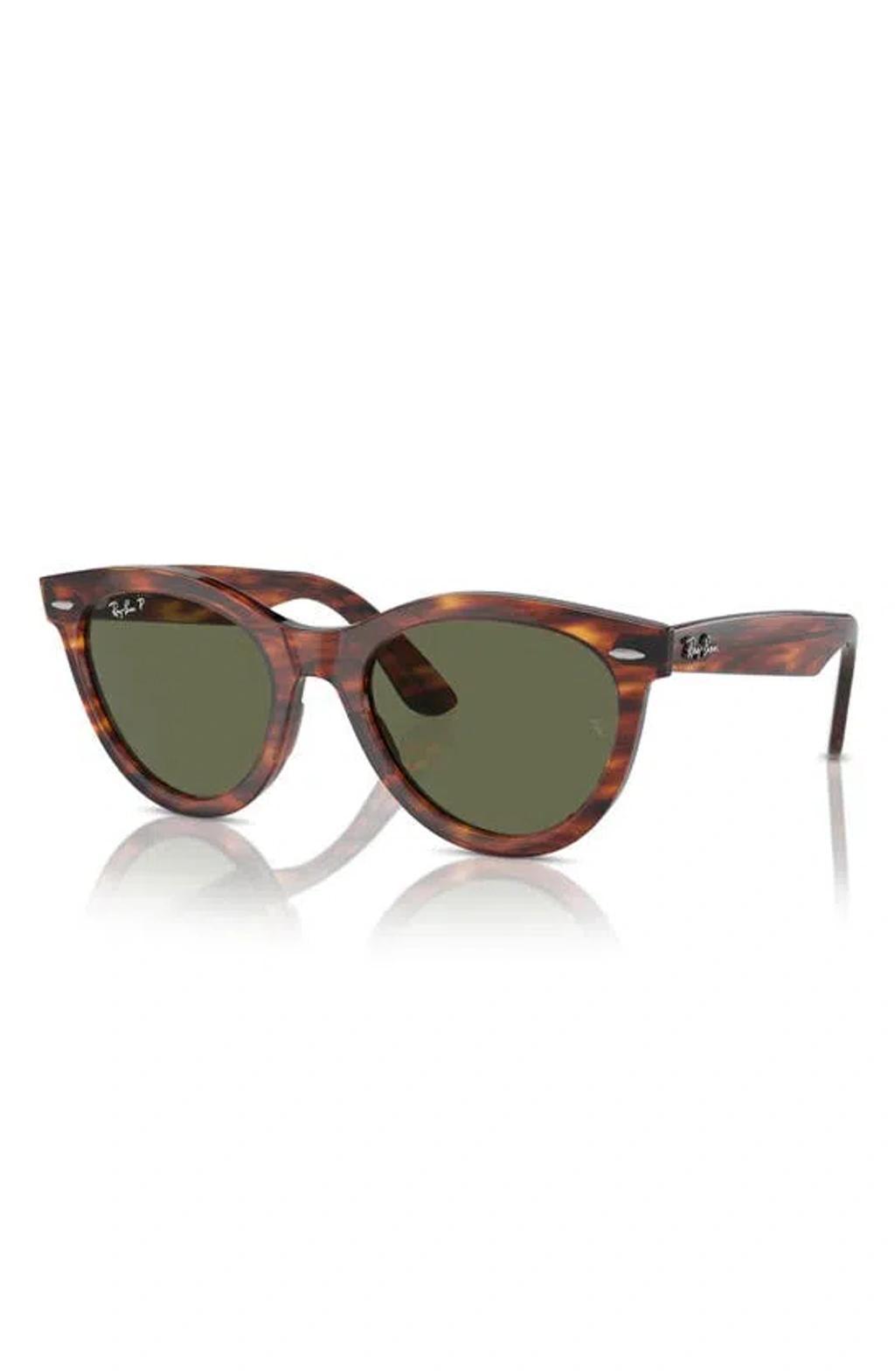 RAY BAN Wayfarer Way Sunglasses Striped Havana Frame Green Lenses Polarized 51-21 Product Image