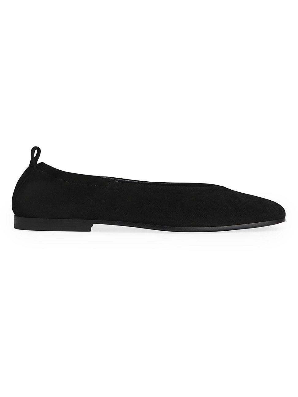 Womens Ruched Square-Toe Suede Ballet Flats product image