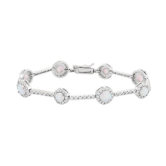 Lab-Created Opal & Cubic Zirconia Sterling Silver Station Bracelet, Womens White Product Image