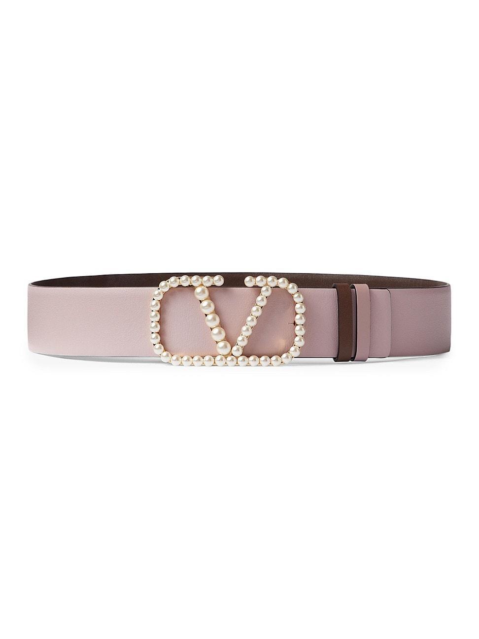 Womens Vlogo Signature Reversible Belt In Shiny Calfskin With Pearls 40 MM Product Image