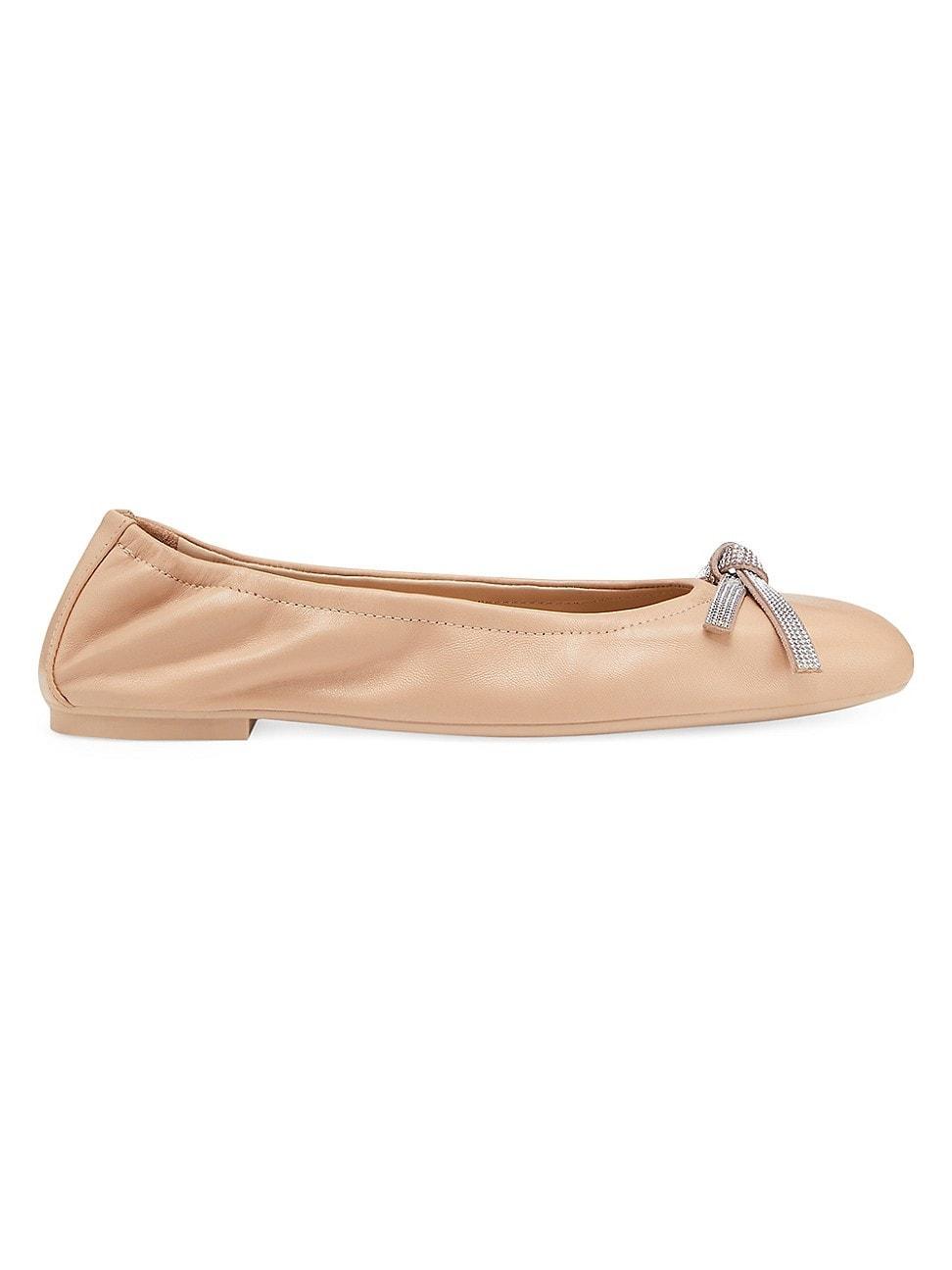 Womens Bow Leather Ballet Flats product image