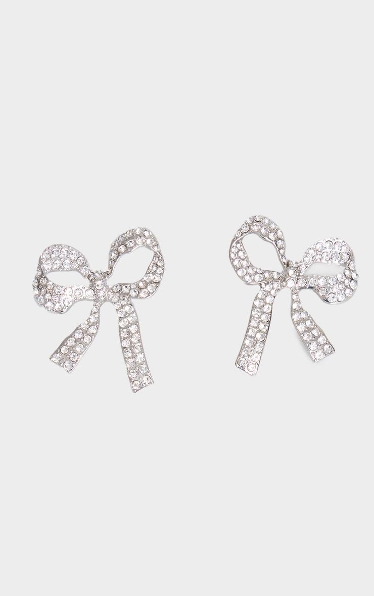 Silver Diamante Abstract Bow Statement Stud Earrings Product Image