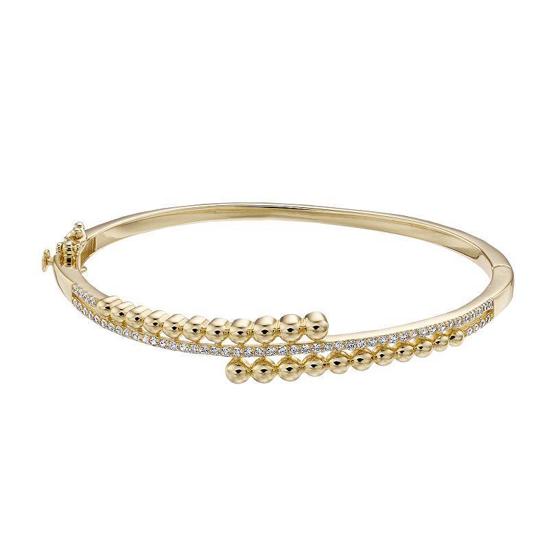 14k Gold Over Silver & Cubic Zirconia Bypass Bangle Bracelet, Womens Yellow Product Image