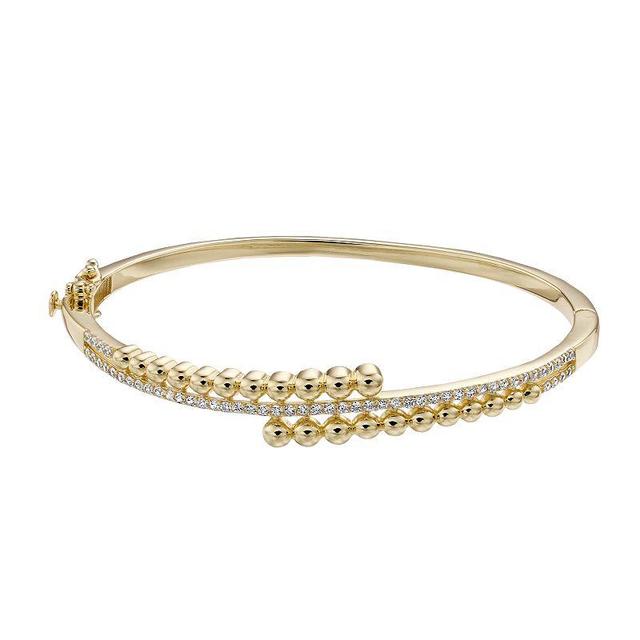 14k Gold Over Silver & Cubic Zirconia Bypass Bangle Bracelet, Womens Gold Tone Product Image