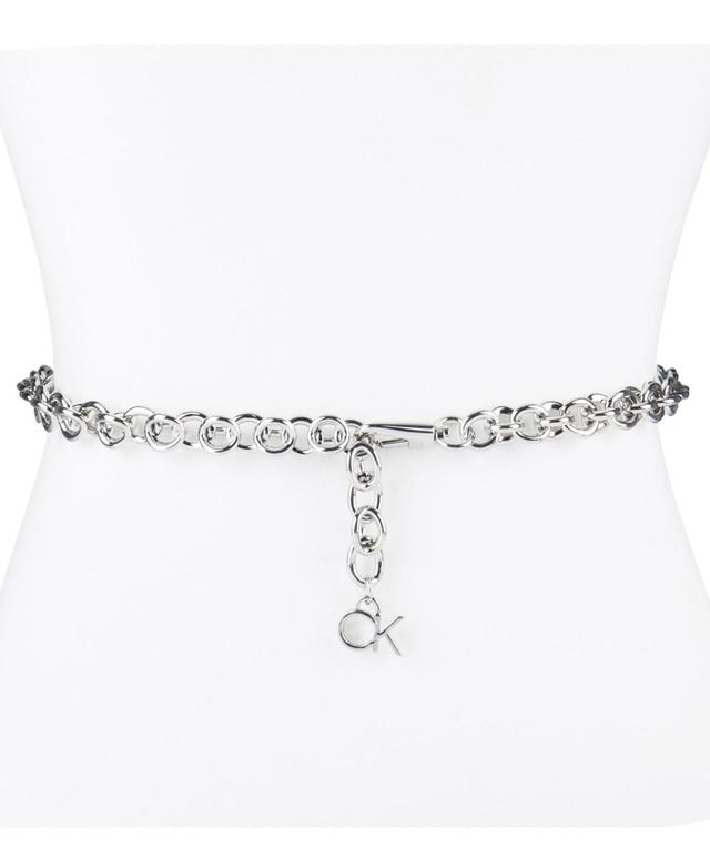 Calvin Klein Womens Silver-Tone Chain Belt with Hanging Logo Charm Product Image